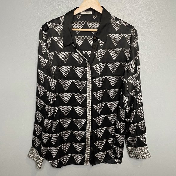 Equipment Tops - EQUIPMENT FEMME Black/White Rhinestone Print Button Up Blouse sz L